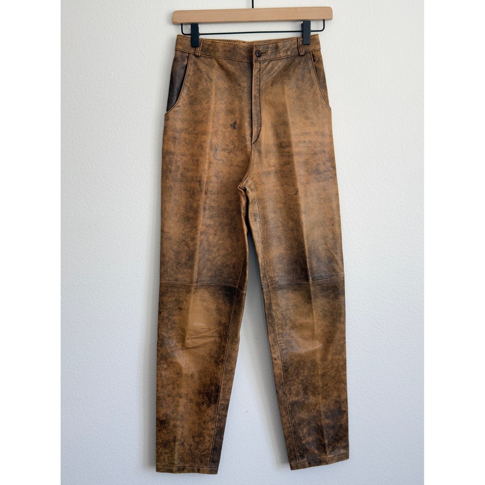 Robinson's Leather Pants 26 Brown Vintage High Rise Straight Leg Made in Italy